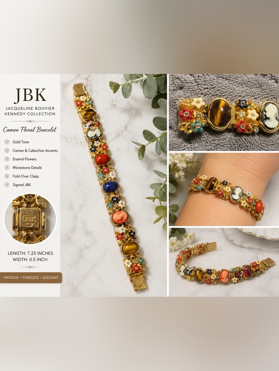 Camrose & Kross Jewelry - Camrose & Kross JBK Cameo Floral Bracelet Gold Tone Rhinestone Enamel